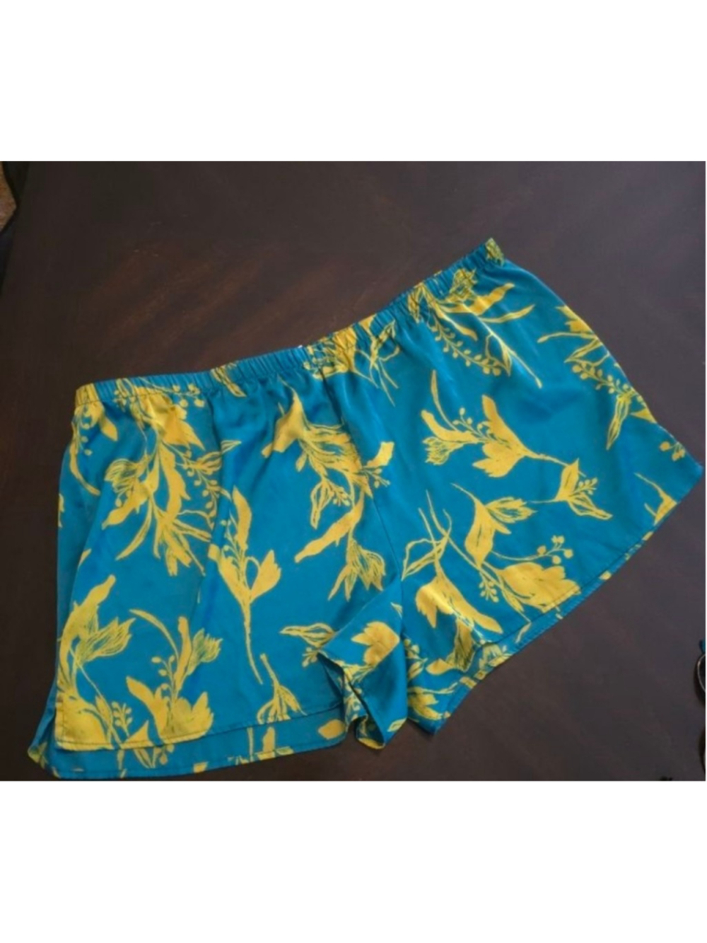 Womens Plus Size NWOT Coquette Regency Satin Teal Yellow Floral PJ Shorts XXL